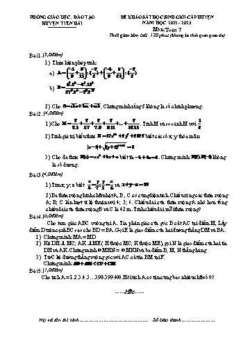Đề khảo sát học sinh giỏi cấp huyện Toán Lớp 7 - Năm học 20222-2023 - Phòng GD&ĐT Tiền Hải (Có hướng dẫn chấm)