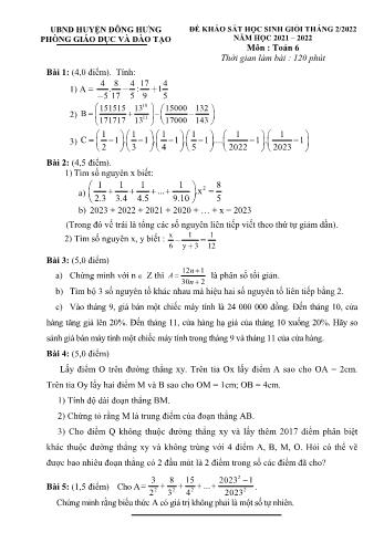 Đề khảo sát học sinh giỏi Toán Lớp 6 - Năm học 2021-2022 - Phòng GD&ĐT Đông Hưng (Có đáp án và biểu điểm)
