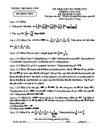 Đề khảo sát học sinh giỏi Toán Lớp 7 - Năm học 2022-2023 - Trường THCS Đồng Xuân (Có hướng dẫn chấm)