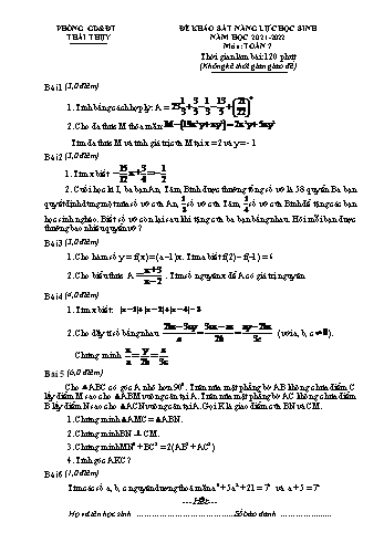Đề khảo sát năng lực học sinh giỏi Toán Lớp 7 - Năm học 2021-2022 - Phòng GD&ĐT Thái Thụy (Có hướng dẫn chấm)