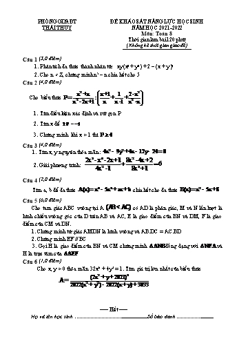 Đề khảo sát năng lực học sinh giỏi Toán Lớp 8 - Năm học 2021-2022 - Phòng GD&ĐT Thái Thụy (Có hướng dẫn chấm)