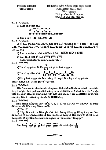 Đề khảo sát năng lực học sinh Toán Lớp 6 - Năm học 2021-2022 - Phòng GD&ĐT Thái Thụy (Có hướng dẫn chấm)