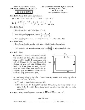 Đề khảo sát nguồn học sinh giỏi Toán Lớp 6 - Năm học 2022-2023 - Phòng GD&ĐT Đông Hưng (Có hướng dẫn chấm)