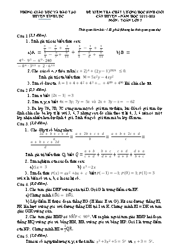 Đề kiểm tra chất lượng học sinh giỏi cấp huyện Toán Lớp 7 - Năm học 2022-2023 - Phòng GD&ĐT Bình Lục (Có hướng dẫn chấm)