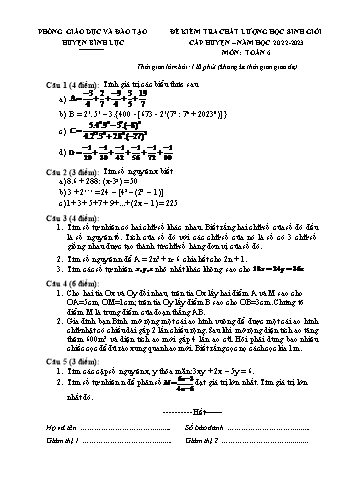 Đề kiểm tra chất lượng học sinh giỏi Toán Lớp 6 - Năm học 2022-2023 - Phòng GD&ĐT Bình Lục (Có hướng dẫn chấm)