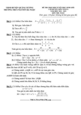 Đề thi chọn đội tuyển học sinh giỏi cấp huyện Toán Khối 8 - Năm học 2022-2023 - Trường THCS Nguyễn Bá Ngọc (Có hướng dẫn chấm)