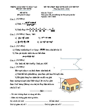 Đề thi chọn học sinh giỏi cấp huyện Toán Lớp 7 - Đề dự bị - Năm học 2022-2023 - Phòng GD&ĐT Yên Bình (Có hướng dẫn chấm)