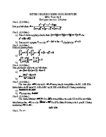 Đề thi chọn học sinh giỏi cấp huyện Toán Lớp 8 (Có đáp án)