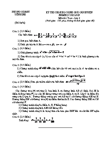 Đề thi chọn học sinh giỏi cấp huyện Toán Lớp 9 - Đề dự bị - Năm học 2022-2023 - Phòng GD&ĐT Yên Bình (Có hướng dẫn chấm)
