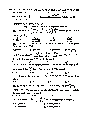 Đề thi chọn học sinh giỏi cấp huyện Toán Lớp 9 - Năm học 2022-2023 - Phòng GD&ĐT Thanh Sơn (Có hướng dẫn chấm)