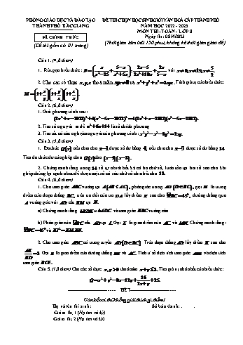 Đề thi chọn học sinh giỏi cấp Thành phố Toán Lớp 8 - Năm học 2022-2023 - Phòng GD&ĐT Bắc Giang (Có hướng dẫn chấm)