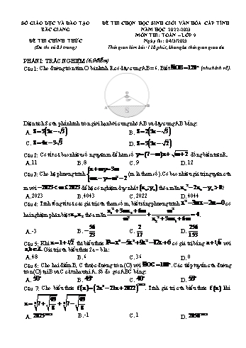 Đề thi chọn học sinh giỏi cấp tỉnh Toán Lớp 9 - Năm học 2022-2023 - Sở GD&ĐT Bắc Giang