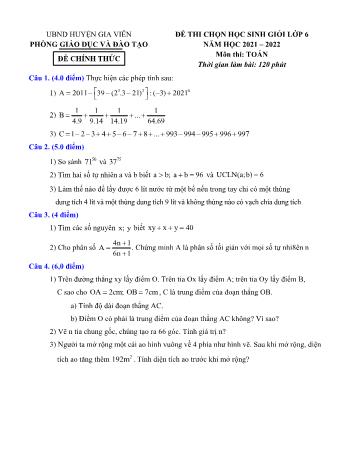 Đề thi chọn học sinh giỏi Toán Lớp 6 - Năm học 2021-2022 - Phòng GD&ĐT Gia Viễn