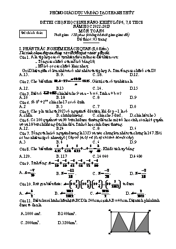Đề thi chọn học sinh giỏi Toán Lớp 6 - Năm học 2022-2023 - Phòng GD&ĐT Thanh Thủy (Có hướng dẫn chấm)
