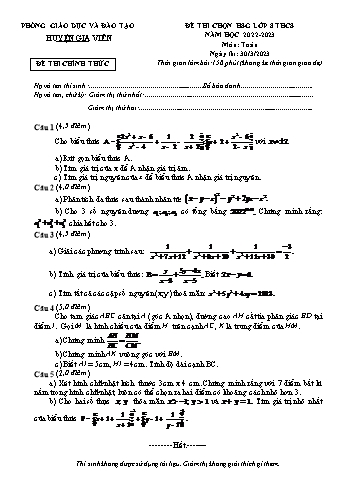 Đề thi chọn học sinh giỏi Toán Lớp 8 - Năm học 2022-2023 - Phòng GD&ĐT Gia Viễn (Có hướng dẫn chấm)