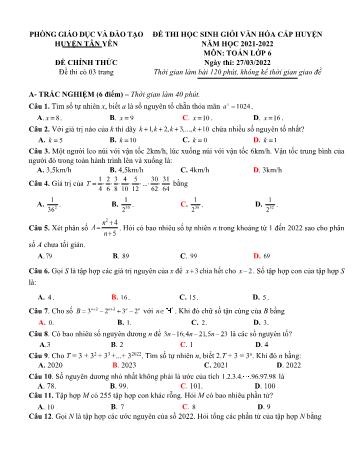 Đề thi chọn học sinh giỏi văn hóa cấp huyện Toán Lớp 6 - Năm học 2021-2022 - Phòng GD&ĐT Tân Yên (Có hướng dẫn chấm)