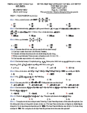Đề thi chọn học sinh giỏi văn hóa cấp huyện Toán Lớp 7 - Năm học 2022-2023 - Phòng GD&ĐT Sơn Động (Có hướng dẫn chấm)