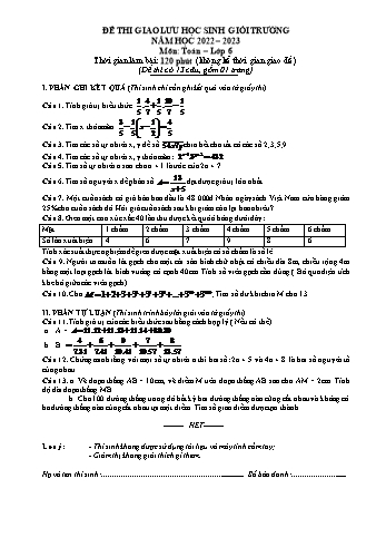 Đề thi giao lưu học sinh giỏi cấp trường Toán Lớp 6 - Năm học 2022-2023 (Có đáp án)