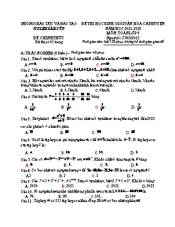 Đề thi học sinh giỏi văn hóa cấp huyện Toán Lớp 6 - Năm học 2021-2022 - Phòng GD&ĐT Tân Yên