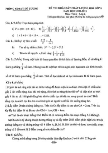 Đề thi khảo sát chất lượng học sinh giỏi Toán Lớp 6 - Năm học 2022-2023 - Phòng GD&ĐT Đô Lương