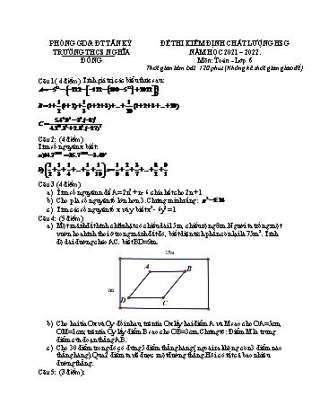 Đề thi kiểm định chất lượng học sinh giỏi Toán Lớp 6 - Năm học 2021-2022 - Trường THCS Nghĩa Đồng (Có hướng dẫn chấm)