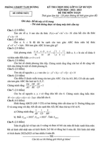 Kỳ thi chọn học sinh giỏi cấp huyện Toán Lớp 8 - Năm học 2022-2023 - Phòng GD&ĐT Tam Dương (Có hướng dẫn giải)