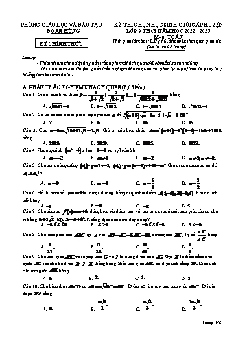 Kỳ thi chọn học sinh giỏi cấp huyện Toán Lớp 9 - Năm học 2022-2023 - Phòng GD&ĐT Đoan Hùng (Có đáp án)