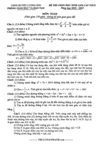 Kỳ thi chọn học sinh giỏi cấp THCS Toán Lớp 9 - Năm học 2022-2023 - Phòng GD&ĐT Lương Sơn