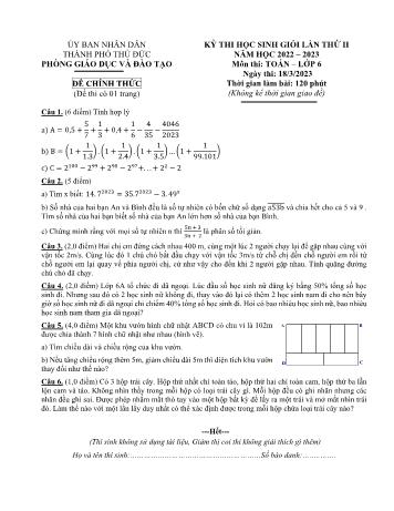 Kỳ thi học sinh giỏi lần thứ 2 Toán Lớp 6 - Năm học 2022-2023 - Phòng GD&ĐT Thủ Đức (Có hướng dẫn chấm)