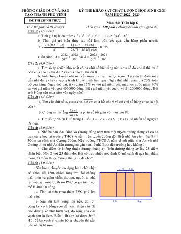 Kỳ thi khảo sát chất lượng học sinh giỏi Toán Lớp 6 - Năm học 2022-2023 - Phòng GD&ĐT Thành phố Vinh (Có hướng dẫn chấm)