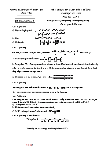 10 Đề thi học sinh giỏi môn Toán Lớp 7 - Năm học 2022-2023 (Có đáp án)