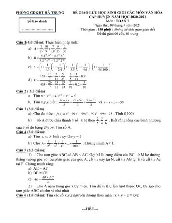 Đề giao lưu học sinh giỏi các môn văn hóa cấp huyện môn Toán Lớp 7 - Năm học 2020-2021 - Phòng GD và ĐT Hà Trung