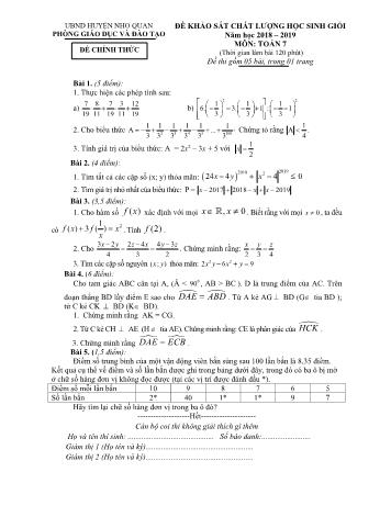 Đề khảo sát chất lượng học sinh giỏi môn Toán Lớp 7 - Năm học 2018-2019 - Phòng GD và ĐT Nho Quan (Có đáp án)