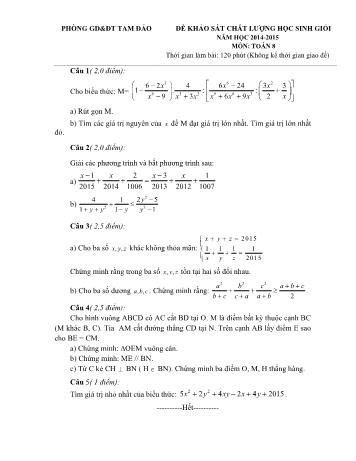 Đề khảo sát chất lượng học sinh giỏi môn Toán Lớp 8 - Năm học 2014-2015 - Phòng GD và ĐT Tam Đảo (Có đáp án)