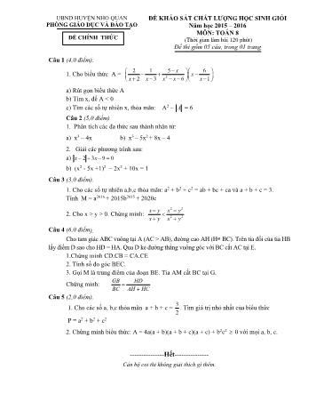 Đề khảo sát chất lượng học sinh giỏi môn Toán Lớp 8 - Năm học 2015-2016 - Phòng GD và ĐT Nho Quan (Có đáp án)