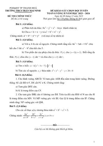 Đề khảo sát chọn đội tuyển môn Toán Lớp 8 - Vòng 2 - Năm học 2023-2024 - Trường THCS Trần Mai Ninh (Có đáp án)