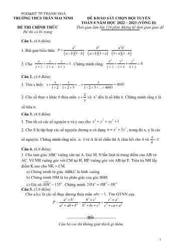 Đề khảo sát chọn đội tuyển vòng 2 môn Toán Lớp 8 - Năm học 2022-2023 - Trường THCS Trần Mai Ninh (Có đáp án)