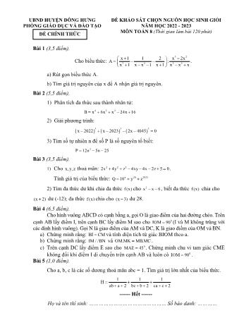 Đề khảo sát chọn nguồn học sinh giỏi môn Toán Lớp 8 - Năm học 2022-2023 - Phòng GD và ĐT Đông Hưng