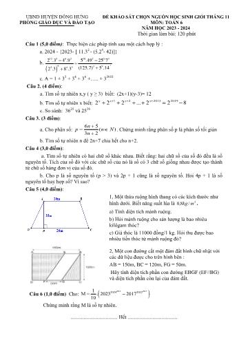 Đề khảo sát chọn nguồn học sinh giỏi Tháng 11 môn Toán Lớp 6 - Năm học 2023-2024 - Phòng GD và ĐT Đông Hưng (Có đáp án)