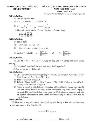 Đề khảo sát học sinh giỏi cấp huyện môn Toán Lớp 6 - Năm học 2022-2023 - Phòng GD và ĐT Tiền Hải (Có đáp án)