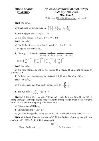 Đề khảo sát học sinh giỏi huyện môn Toán Lớp 7 - Năm học 2018-2019 - Phòng GD và ĐT Thái Thụy (Có đáp án)