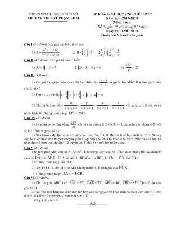 Đề khảo sát học sinh giỏi môn Toán Lớp 7 - Năm học 2017-2018 - Trường THCS Vũ Phạm Khải (Có đáp án)