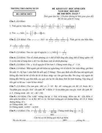 Đề khảo sát học sinh giỏi môn Toán Lớp 7 - Năm học 2022-2023 - Trường THCS Đồng Xuân (Có đáp án)