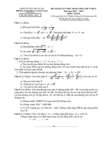 Đề khảo sát học sinh giỏi môn Toán Lớp 9 - Năm học 2013-2014 - Phòng GD và ĐT Nho Quan (Có đáp án)