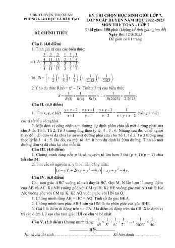 Đề thi chọn học sinh giỏi cấp huyện môn Toán Lớp 7 - Năm học 2022-2023 - Phòng GD và ĐT Thọ Xuân (Có đáp án)