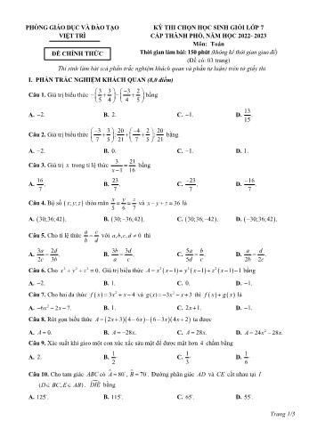 Đề thi chọn học sinh giỏi cấp Thành phố môn Toán Lớp 7 - Năm học 2022-2023 - Phòng GD và ĐT Việt Trì (Có đáp án)