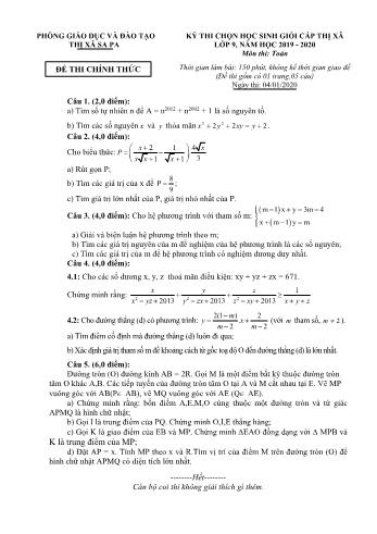 Đề thi chọn học sinh giỏi cấp Thị xã môn Toán Lớp 9 - Năm học 2019-2020 - Phòng GD và ĐT Thị xã Sa Pa (Có đáp án)