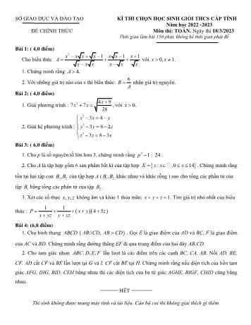 Đề thi chọn học sinh giỏi cấp tỉnh môn Toán Lớp 9 - Năm học 2022-2023 - Sở GD và ĐT Bình Dương