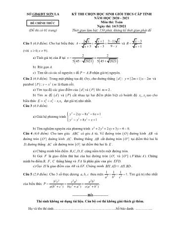 Đề thi chọn học sinh giỏi cấp tỉnh môn Toán Lớp 9 - Năm học 2020-2021 - Sở GD và ĐT Sơn La (Có đáp án)