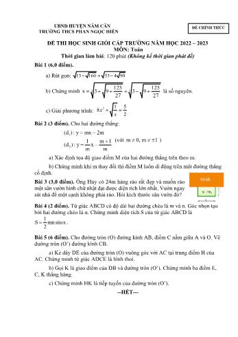 Đề thi chọn học sinh giỏi cấp trường môn Toán Lớp 9 - Năm học 2022-2023 - Trường THCS Phan Ngọc Hiển (Có đáp án)